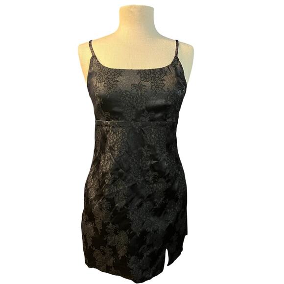 Wild Fable Black Jacquard Floral Satin Mini Dress Size Medium - Picture 1 of 6